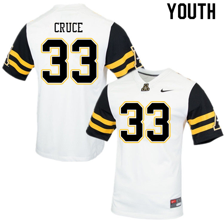 Youth #33 Logan Cruce Appalachian State Mountaineers College Football Jerseys Sale-White - Click Image to Close